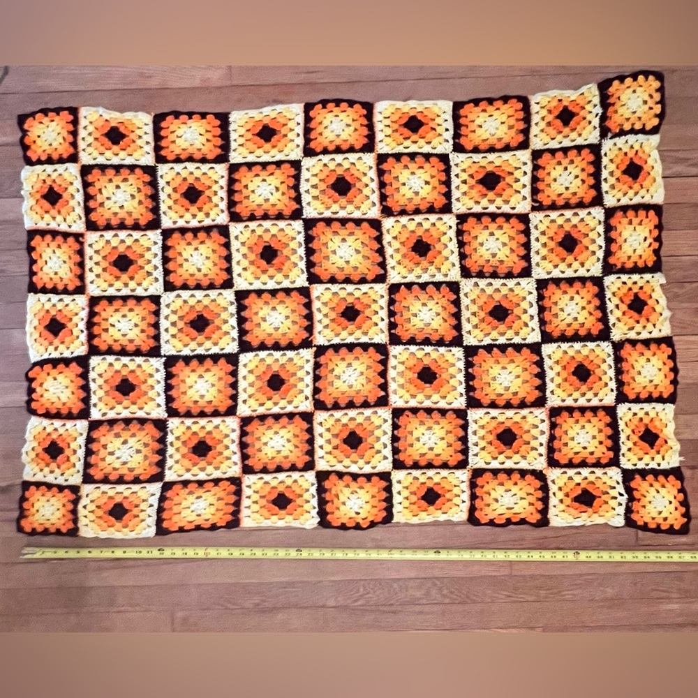 Vintage Handmade Crocheted Granny Square Blanket